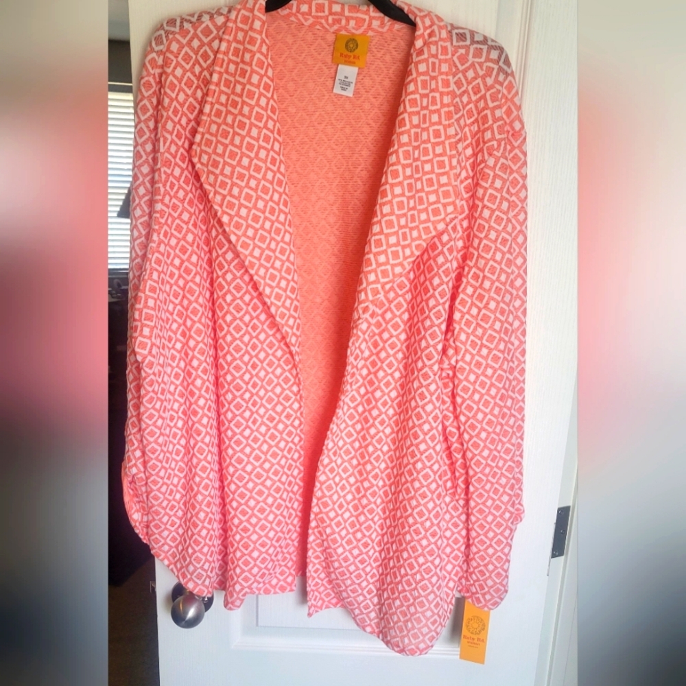 Ruby Rd. Coral crush and white women's plus size cardigan. Size 2X/3X
